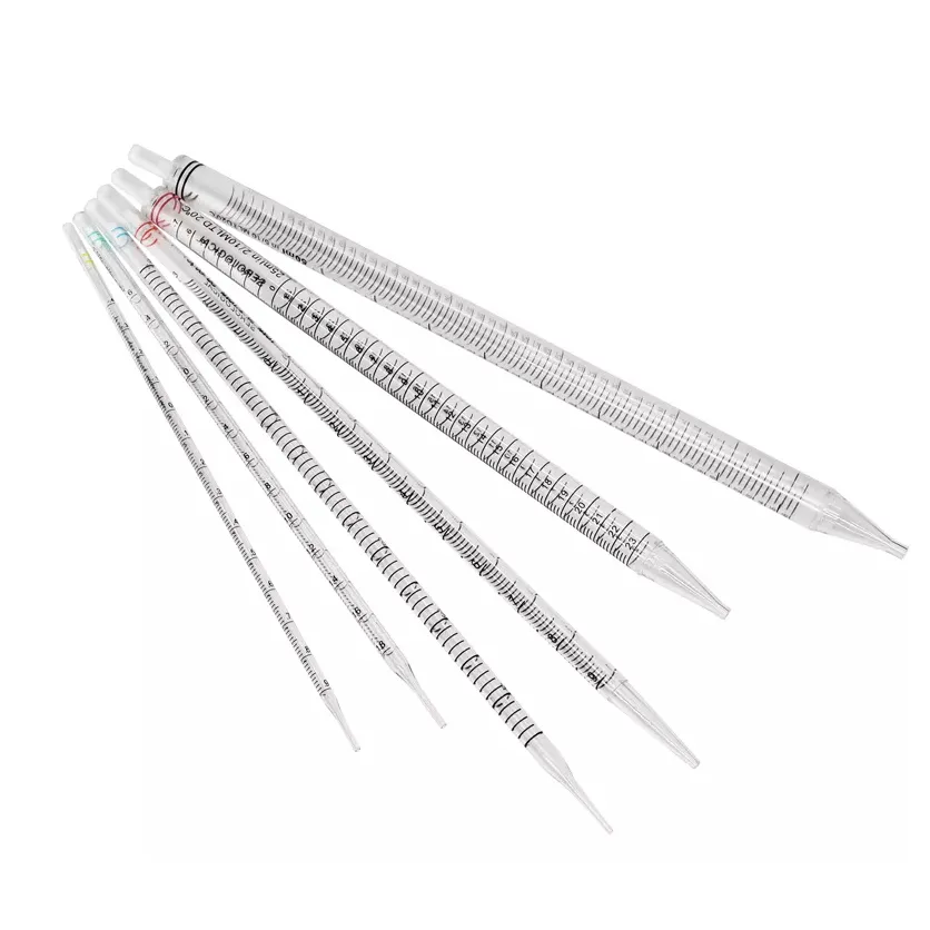 Laboratorinės sterilios 1 ml 2 ml 5 m 10 ml 25 ml 50 ml graduotos serologinės pipetės, atskirai įvyniotos serologinės pipetės